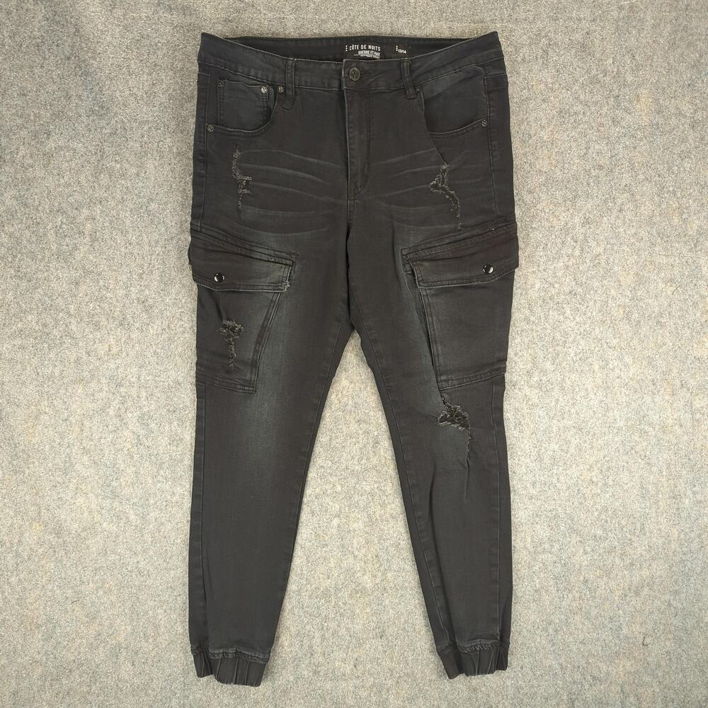 Côte de Nuits Jeans Juniors 13/14 Black Cargo Jogger Distressed Stretch Denim